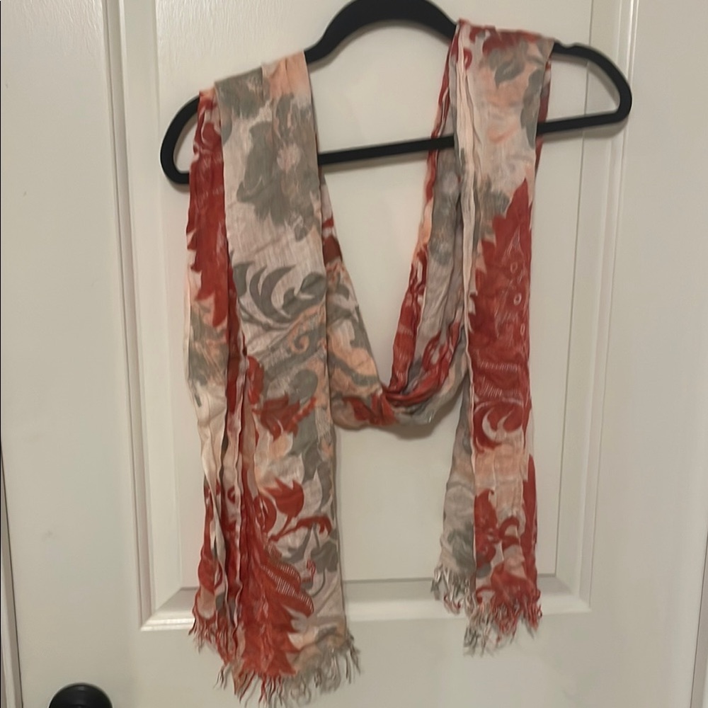 Floral Patterned Scarf - Red and Gray